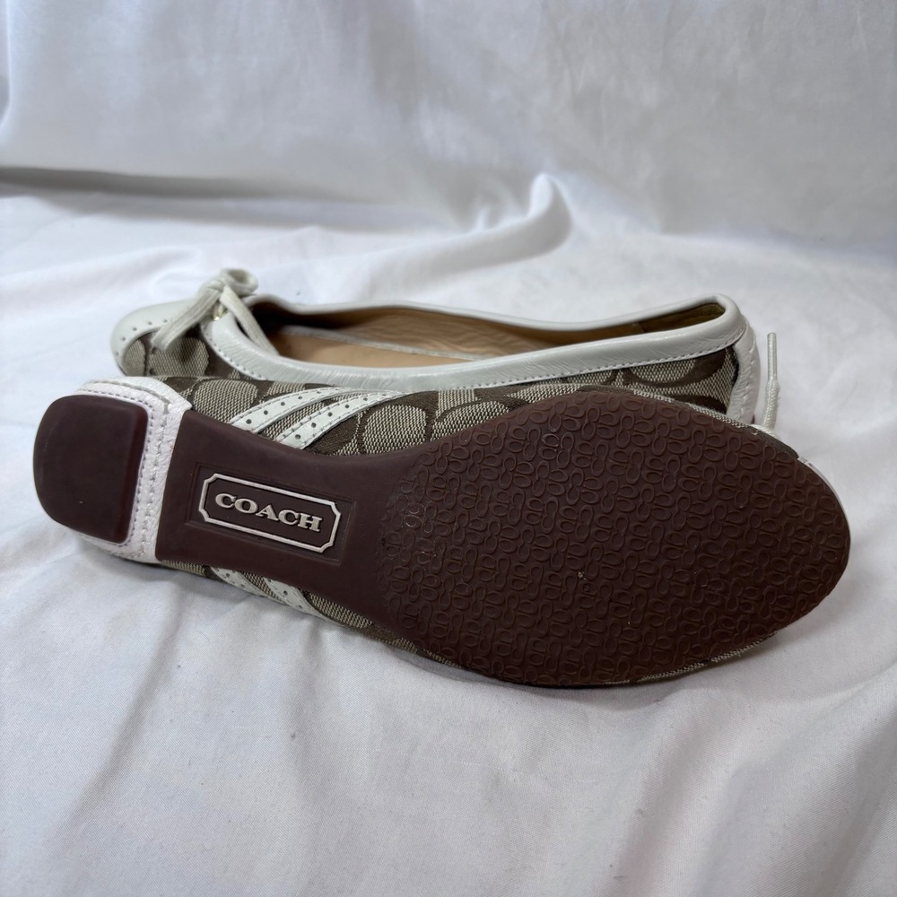Coach Jana Ballet Flats Womens 6.5 Brown White Signature Monogram Bow SlipOn - Picture 3 of 9